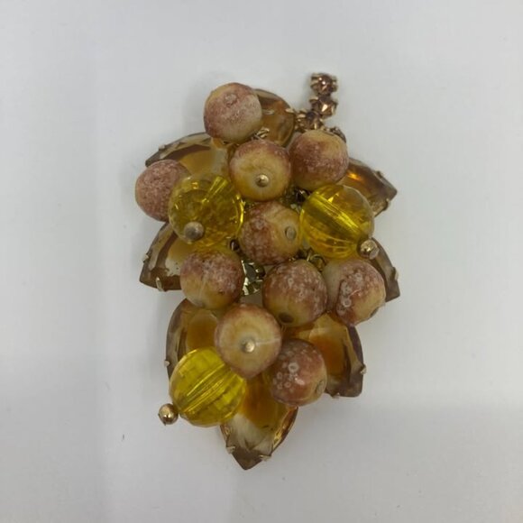 Vtg JULIANA yellow ambre cha cha beads brooch - Picture 1 of 3